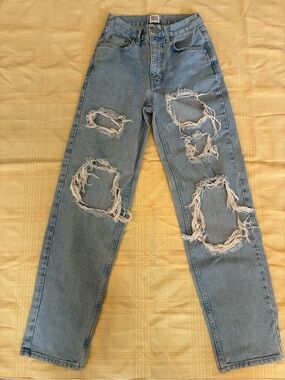 BDG Light Blue Straight-Leg Distressed Jeans